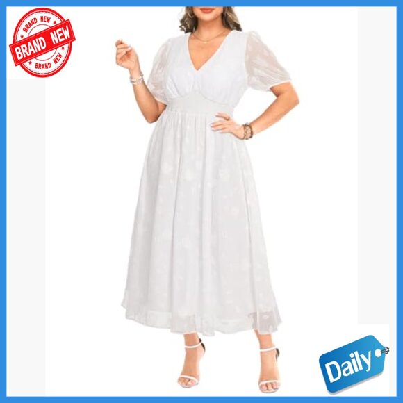 Plus Size Maxi Dress Floral Chiffon V-Neck A-Line Wedding Guest - Picture 3 of 7